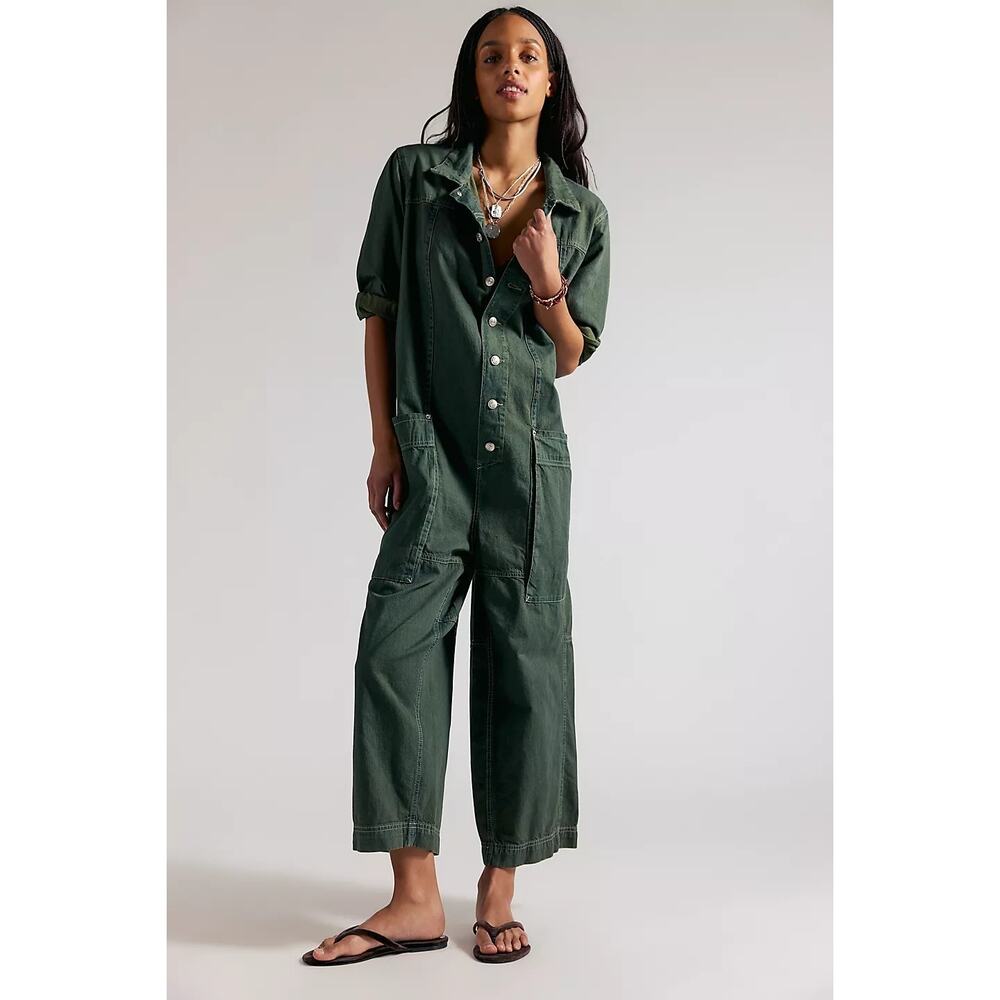 We the Free Margarita Slouchy Wide Leg Utility Jumpsuit Medium Acid Wash Green